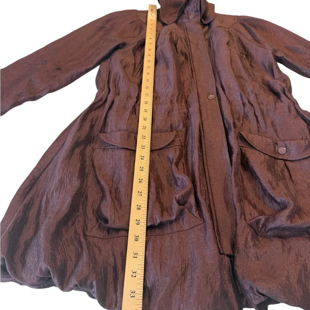 Samuel Dong Brown Shimmer Bubble Hem High Collar Small Dark Brown Outerwear Coat - Picture 11 of 17
